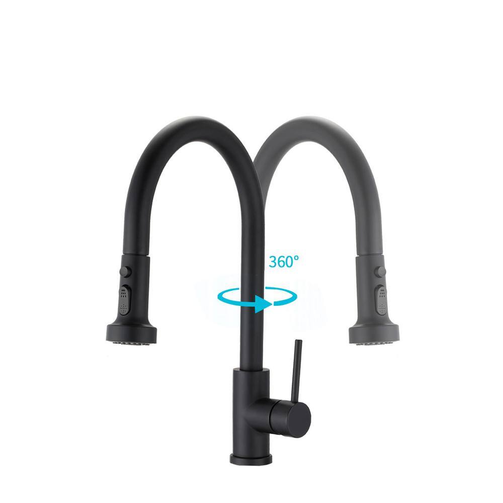 Matte Black Stainless Steel Pull Down Kitchen Faucet with Soap Dispenser
