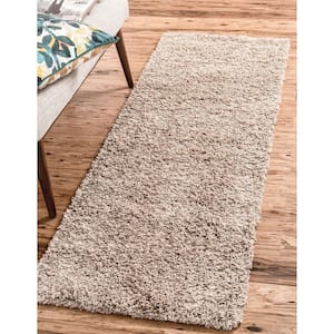 Solid Shag Taupe 10 ft. Runner Rug