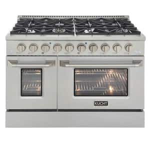 48 in. 6.7 cu. ft. Double Oven Dual Fuel Range with Gas Stove and Electric Oven with Convection Oven in Stainless Steel