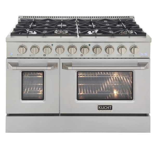 Kucht Pro-Style 48 in. 6.7 cu. ft. Double Oven Liquid Propane Range with 8 Burners in Stainless Steel and Silver oven Doors