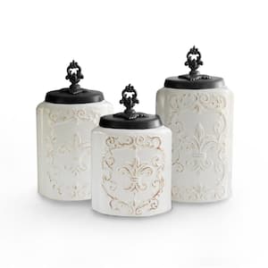 3-Piece White Antique Ceramic Canister Set with Lid