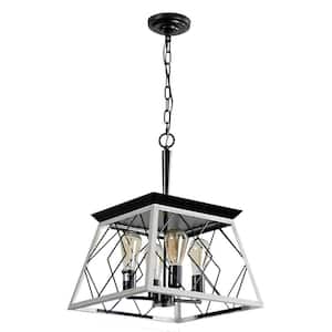 Farmhouse 4-Light Dimmable Integrated LED White Caged Chandelier for Dining Room