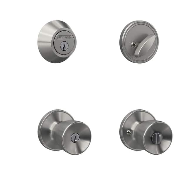 Banyan Satin Stainless Steel Single Cylinder Deadbolt and Keyed Entry Door Knob Combo Pack