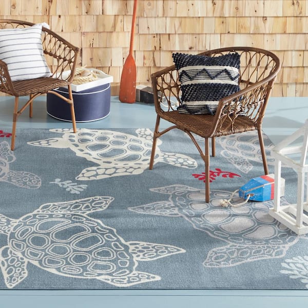 Marine Sea Turtle Navy Blue/Ivory 8 ft. x 10 ft. Indoor/Outdoor Area Rug