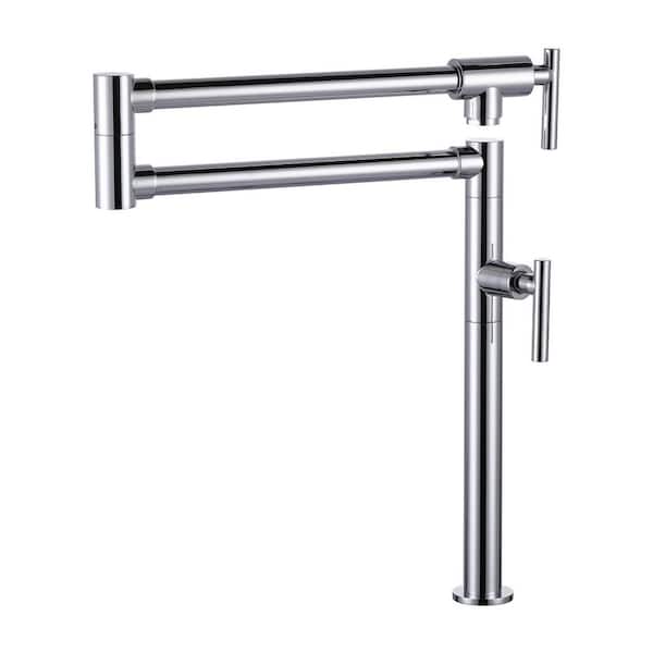 VEVETTA Double Handle Deck Mounted Pot Filler With 360° Spout Swivel in Polished Chrome