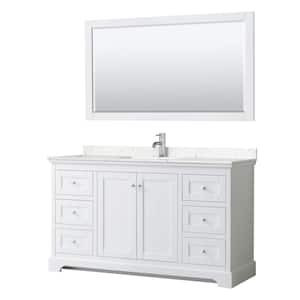 Avery 60 in. W x 22 in. D Single Vanity in White with Cultured Marble Vanity Top in Light-Vein Carrara with Basin&Mirror