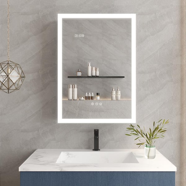 Unbranded 20 in. W x 28 in. H Rectangular Silver Surface Mount Bathroom Medicine Cabinet with Mirror LED Light Anti Fog