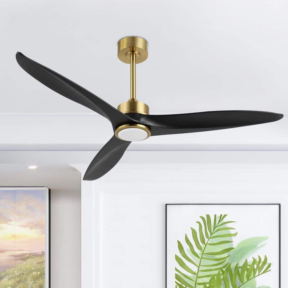 52-Inch Black and Gold Modern Ceiling Fan with LED Light and Remote