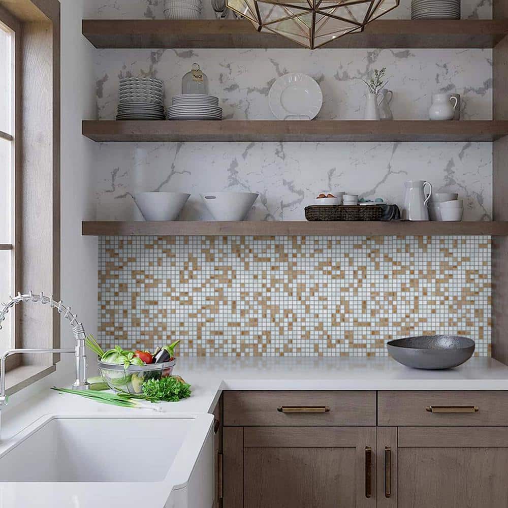 Apollo 12" x 12" Glossy White and Beige Glass Mosaic Tile