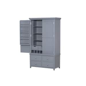 71.1 in. Gray Freestanding Kitchen Pantry Organizer with 8 Door Shelves,3 Adjustable Shelves,7 Drawers and 8 Wine Racks