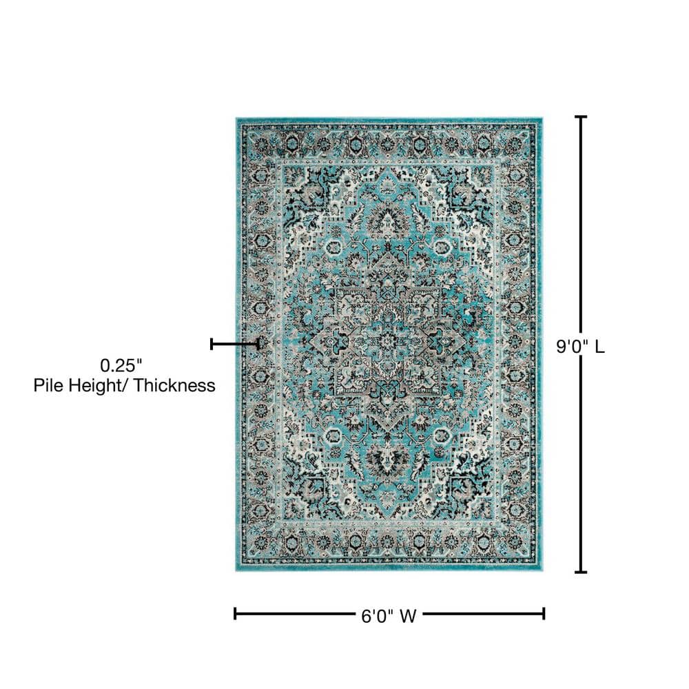 Ivory & Blue Floral Reversible Synthetic Area Rug 6' x 9'