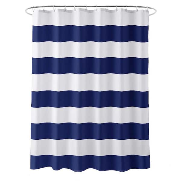 Unbranded Blue and White Stripes 72 in. W x 72 in. L Fabric Shower Curtain in Navy PVC