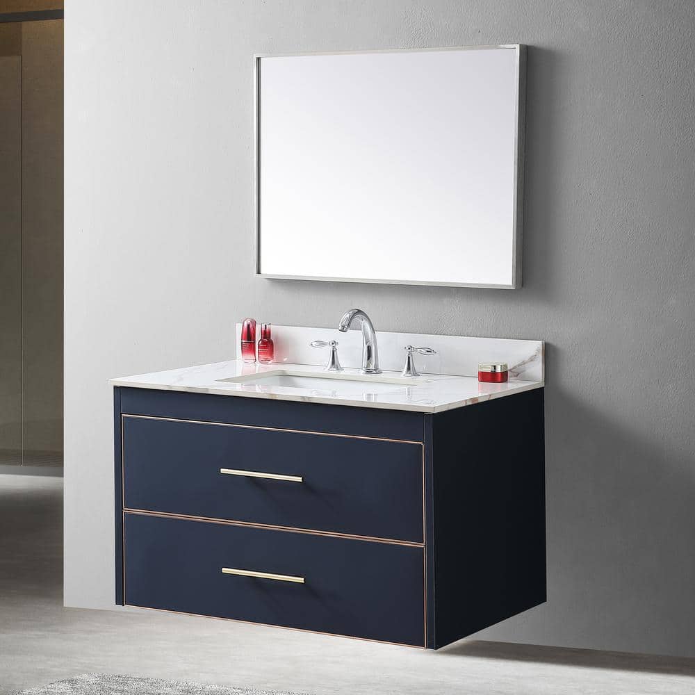 37 in. White Engineered Stone Composite Vanity Top with Rectangular Sink
