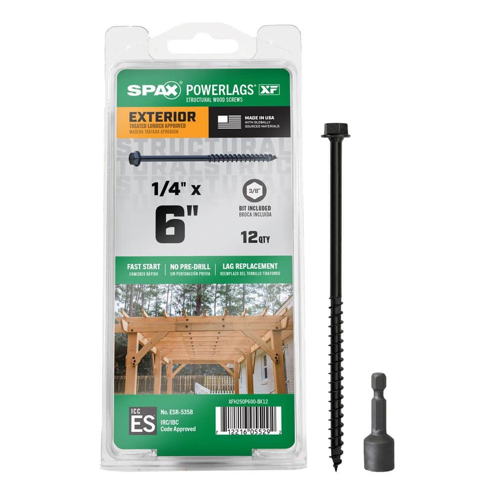 SPAX 1/4 in. x 6 in. Black Powerlags XF Exterior 3/8 in. Hex Drive