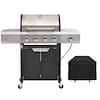 FIROMO 4-Burner Propane Gas Grill in Stainless Steel with Side Burner, Condiment Rack and Built-in Thermometer with Grill Cover KJ-W01