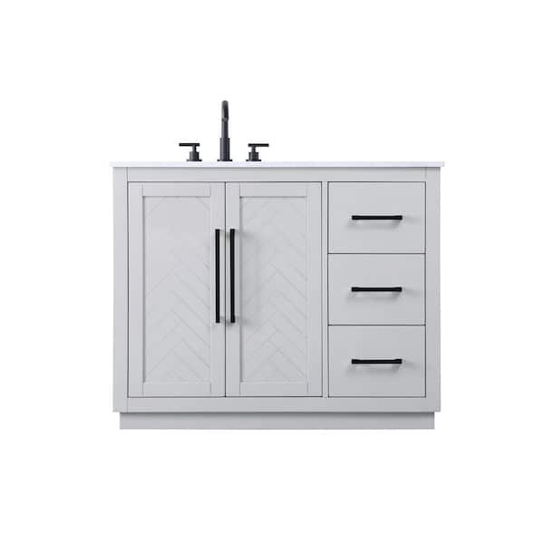42 in. Single Sink Grey Bath Vanity with White Engineered Marble Top