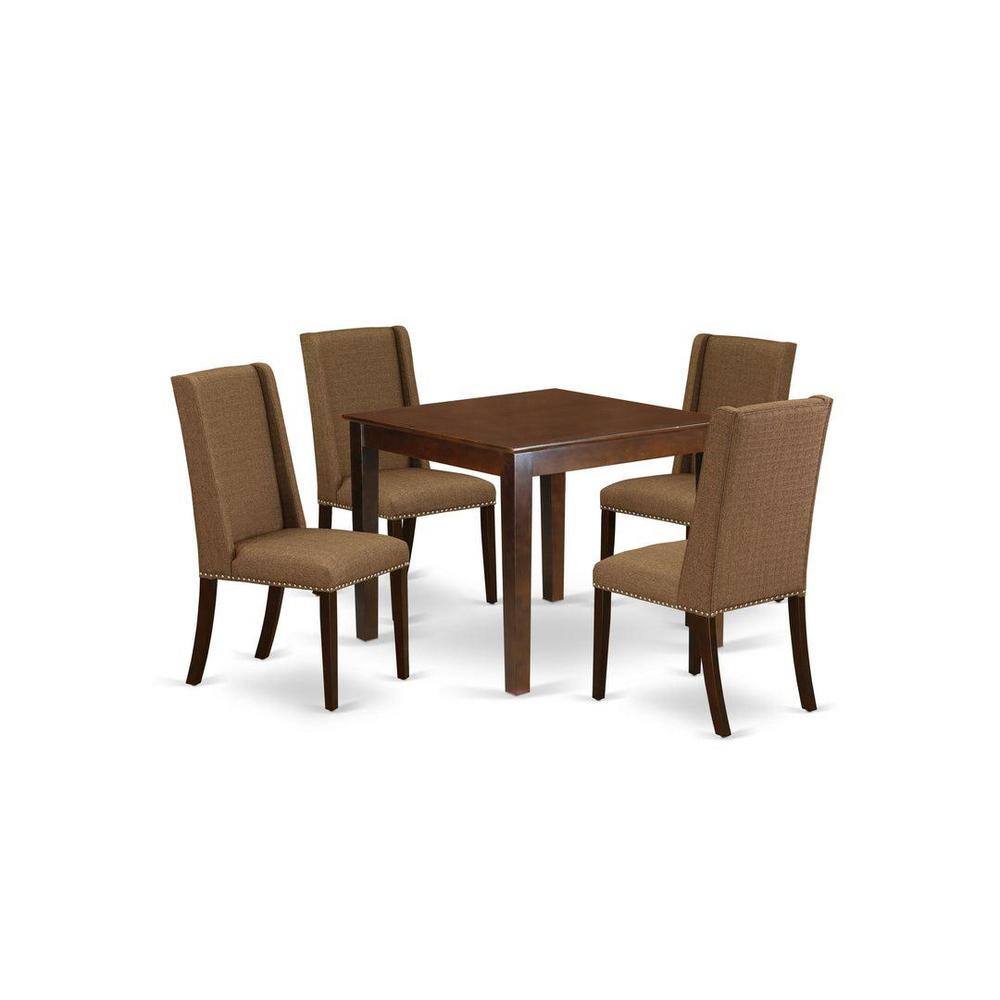 Mahogany Square Dining Set with Brown Beige Linen Chairs