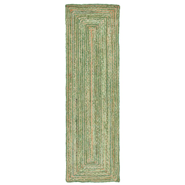 Cape Cod Green/Natural 2 ft. x 8 ft. Striped Border Runner Rug