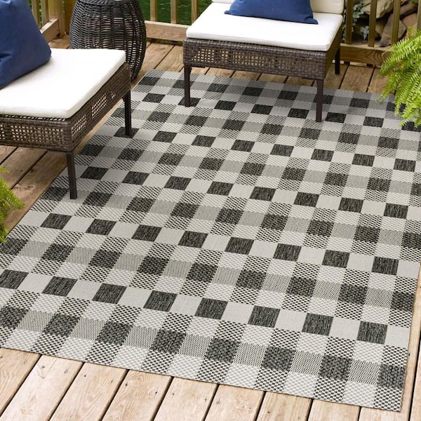 Darcy Traditional Geometric Bold Gingham Black/Cream 3 ft. x 5 ft. Indoor/Outdoor Area Rug