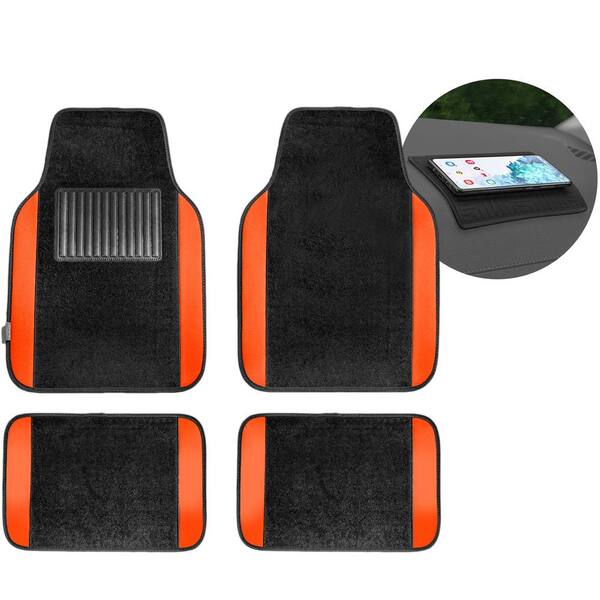 FH Group 4-Piece Orange Universal Carpet Floor Mat Liners with Colored Trim - Full Set