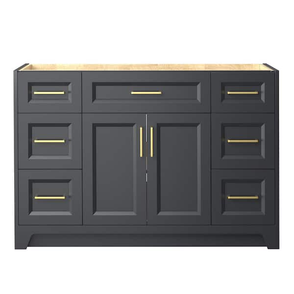 NTQ 48 in. W x 21.5 in. D x 33.5 in. H Bath Vanity Cabinet without Top Bathroom Vanity Freestanding Solid Wood in Dark Gray