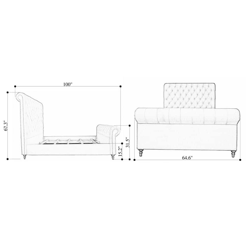 Elegant Cream Tufted Queen Bed with Ultra-High Headboard and Wood Frame