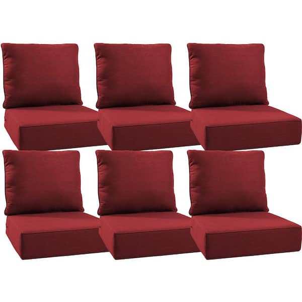 22 in. W x 24 in. D x 6 in. T 12-Piece Water and Fade Resistant Outdoor Lounge Chair Replacement Cushion Set in Red
