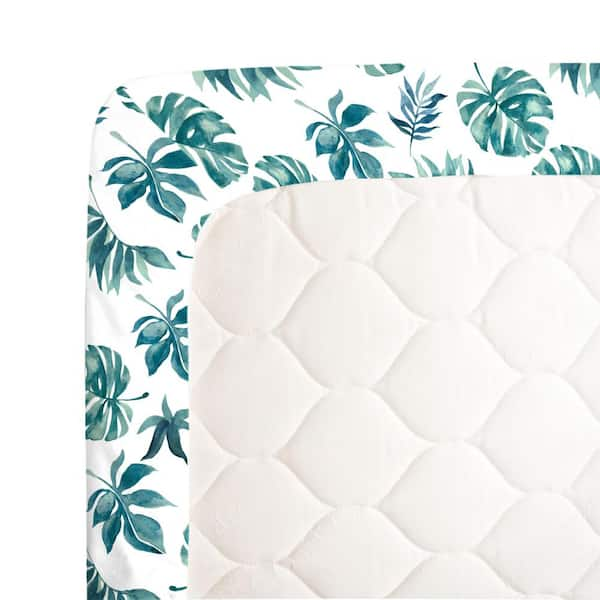 NoJo Palm Leaf Fitted Crib Sheet Green and White