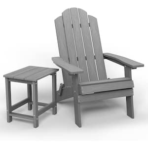 Grey Plastic Outdoor Folding Adirondack Chair with Square Side Table