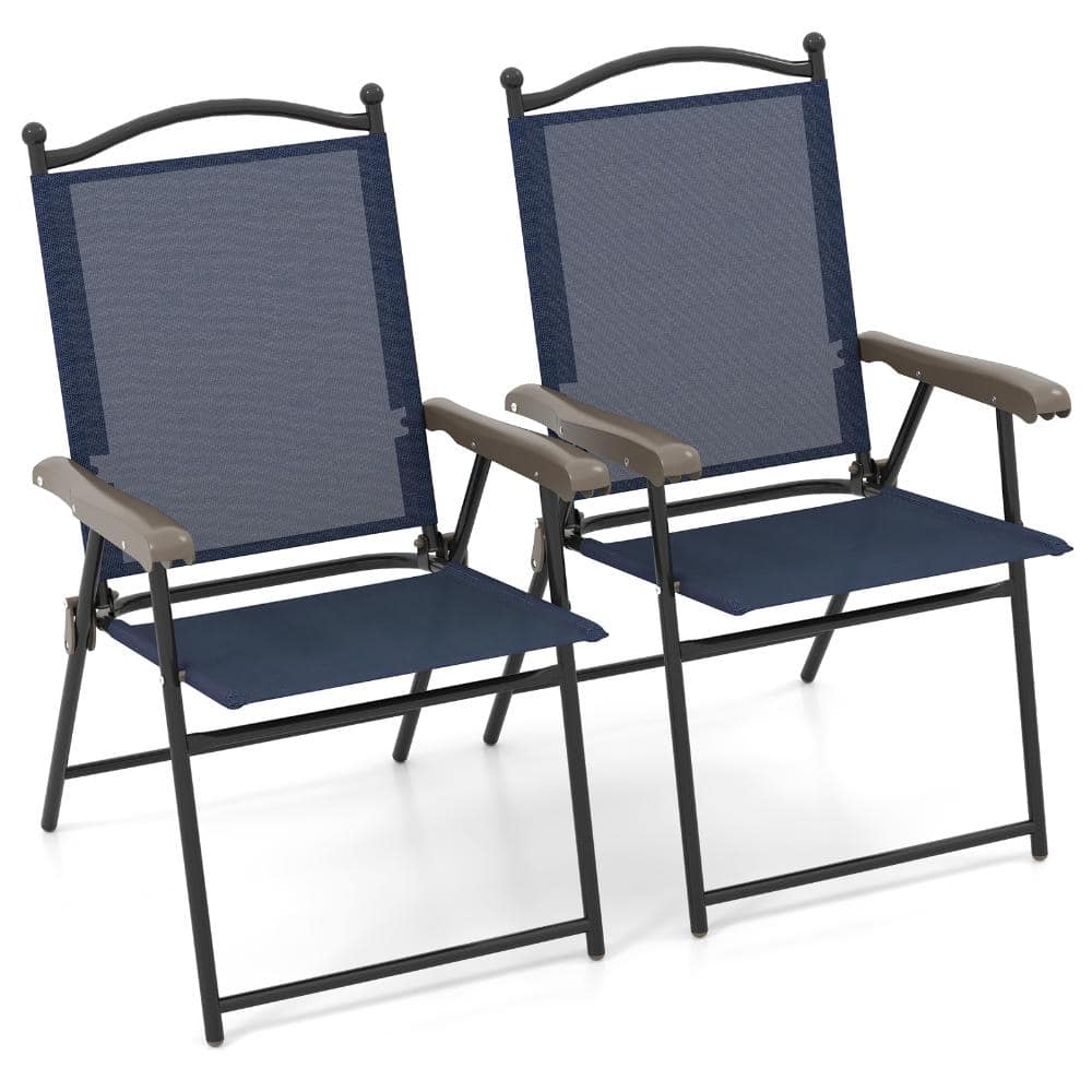 Set of 2 Folding Patio Sling Chairs Textilene Steel Frame Portable Outdoor Deck Chair Navy price history on PriceWatchPro