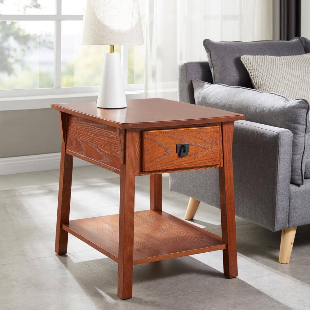 Russet Solid Wood Mission End Table with Locking Compartment