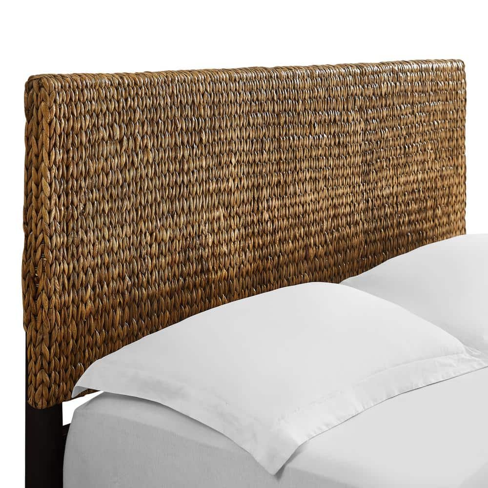 King Size Handwoven Seagrass and Mahogany Headboard