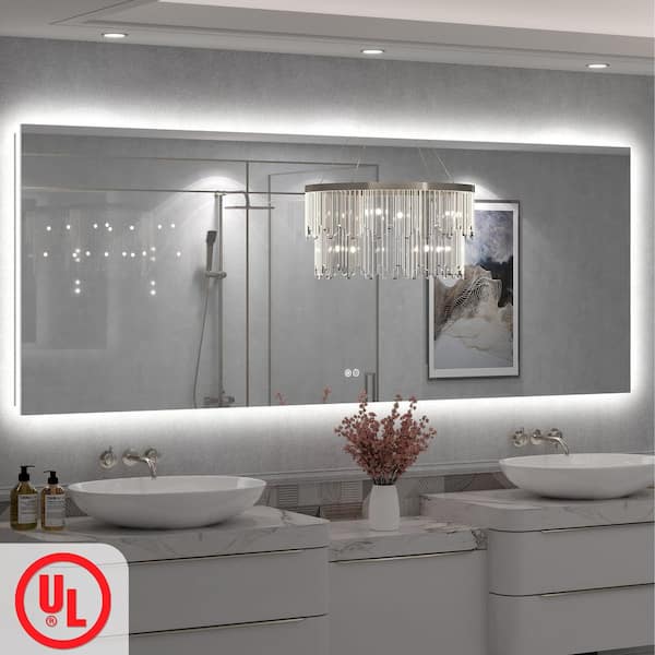 84 in. W x 32 in. H Rectangular Frameless Super Bright Backlited LED Anti-Fog Tempered Glass Wall Bathroom Vanity Mirror