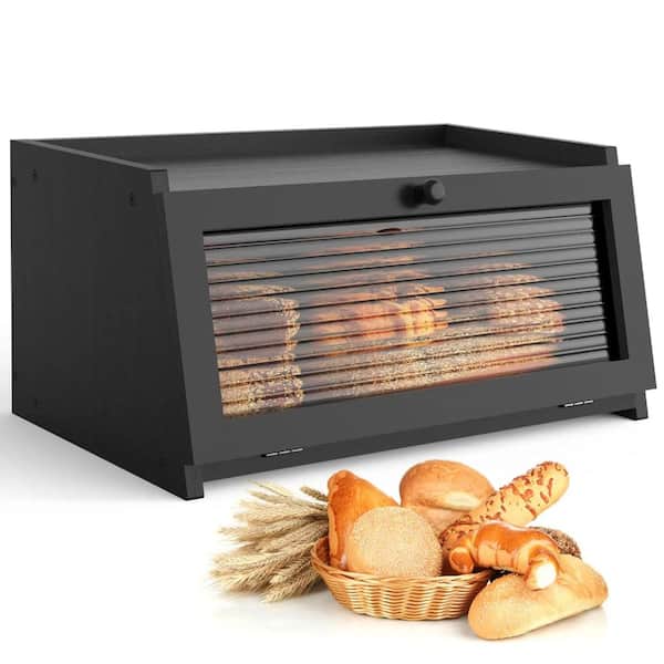 PRIMEPLUS Bread Box for Kitchen Countertop Large Bread Box Farmhouse Bread Container Bread Storage with Window Bread Holder Black