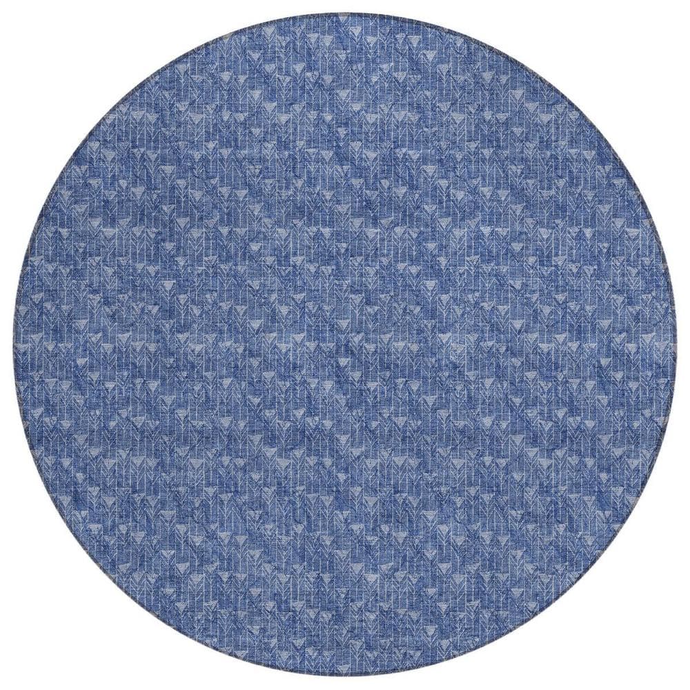 Navy Blue 8 ft. Round Geometric Indoor / Outdoor Area Rug price history on PriceWatchPro