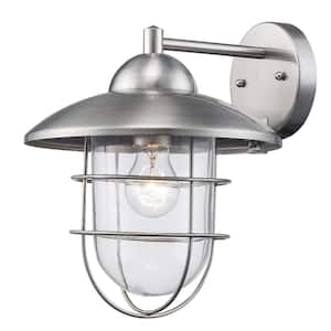 Gull 12 in. 1-Light Stainless Steel Farmhouse Industrial Outdoor Wall Light Fixture with Clear Glass