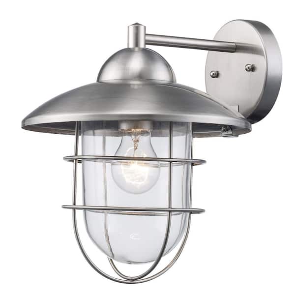 Bel Air Lighting Gull 12 in. 1-Light Stainless Steel Farmhouse Industrial Outdoor Wall Light Fixture with Clear Glass