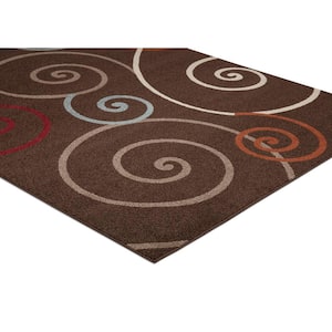 Chester Scroll Brown 8 ft. Round Area Rug
