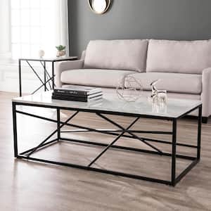 Salla 50 in. Black/White Large Rectangle Stone Coffee Table