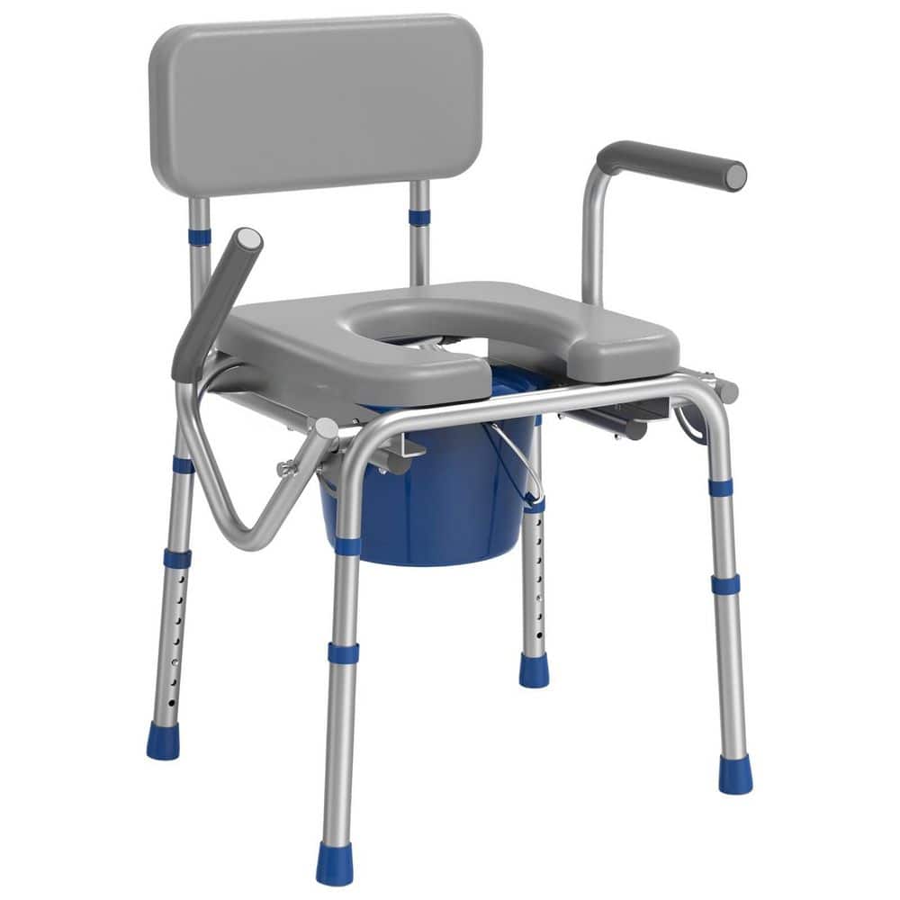 Drop Arm Bedside Commode with Padded Seat and Backrest, 5.81 qt. Removable Bucket, 500 lb. Capacity Toilet Seat in Gray price history on PriceWatchPro