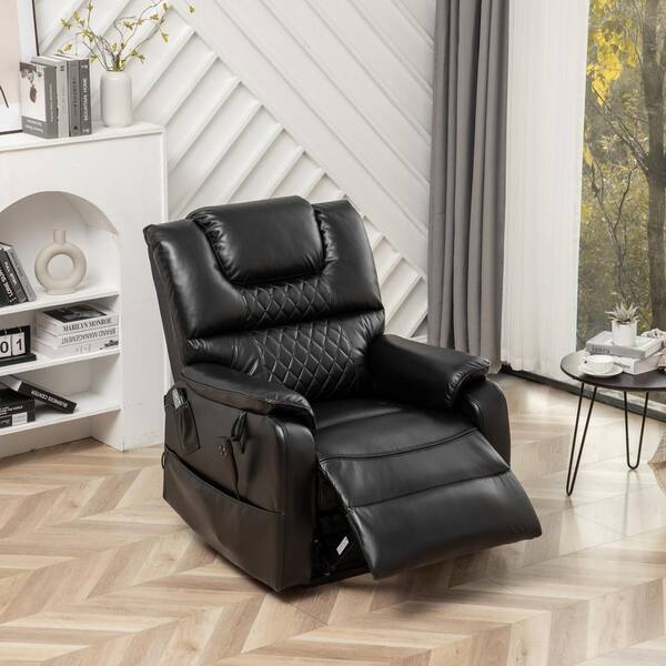 Power Lift Recliner with Massage and Heat - Black Faux Leather - Easy  Medical Store