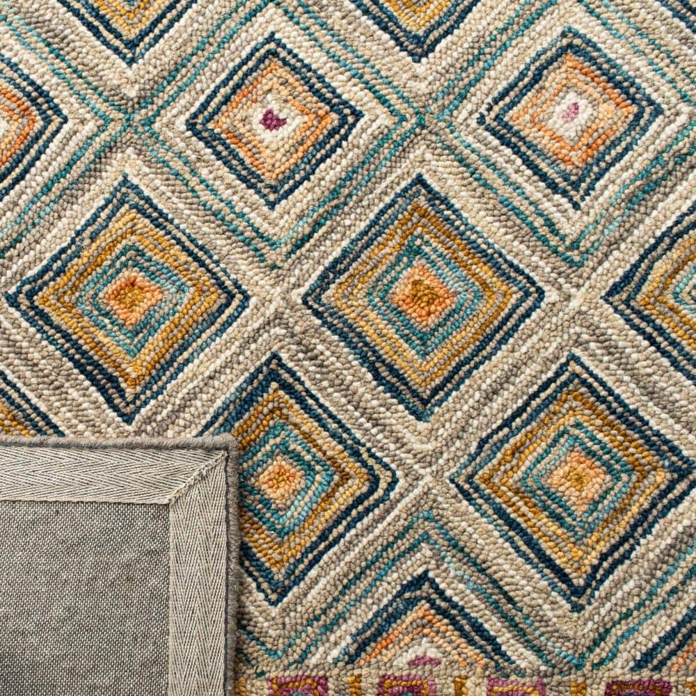 Handmade Green and Red Geometric Wool Area Rug, 2' x 3'