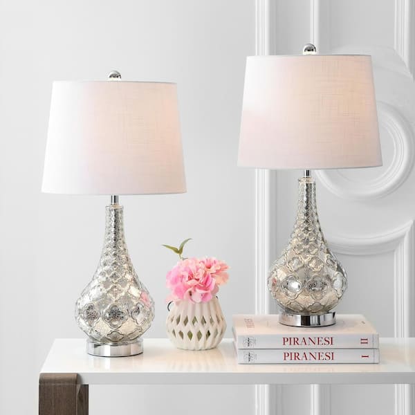 JONATHAN Y Darren 25.5 in. Mercury Silver Glass Table Lamp (Set of 2)