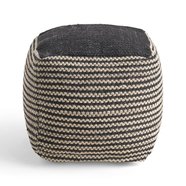 Noble House Lonyn Grey and Black Cube Ottoman Pouf 68177 - The Home Depot