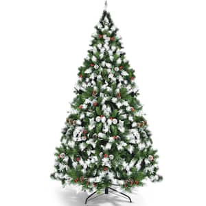 Snow Flocked Lighted Christmas Tree with Red Berry Branches 49.6