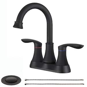 Modern 4 in. Centerset Double Handle High Arc Bathroom Faucet with Drain Kit Included in Matte Black