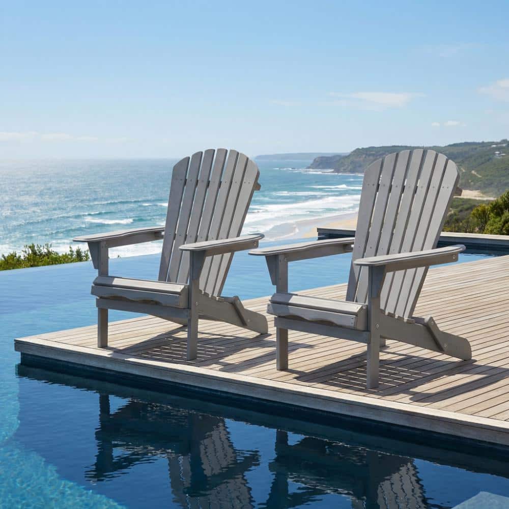 Grey Wood Outdoor Lounge Chair in Grey Set of 2 for Patio, Garden, Backyard price history on PriceWatchPro