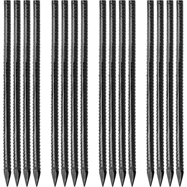 16 in. Black Heavy Duty Ground Rebar Straight Stakes, 3/8" Thickness with Chisel Point End for Concrete Timber, 16-Pack