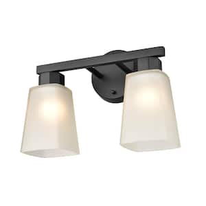 Coley 13.5 in. 2-Light Matte Black Vanity Light with White Glass Shade