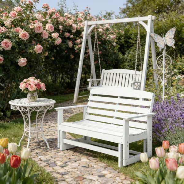 White Plastic Outdoor Bench CC-5 - The Home Depot